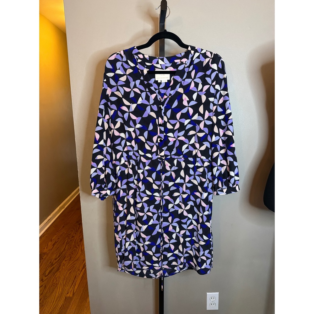 Kate Spade New York Purple Geometric Petal Print V-Neck Shift Dress Large